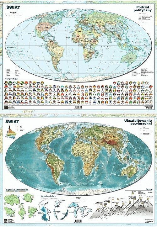 Mapa świata. Dwustronna, ścienna.