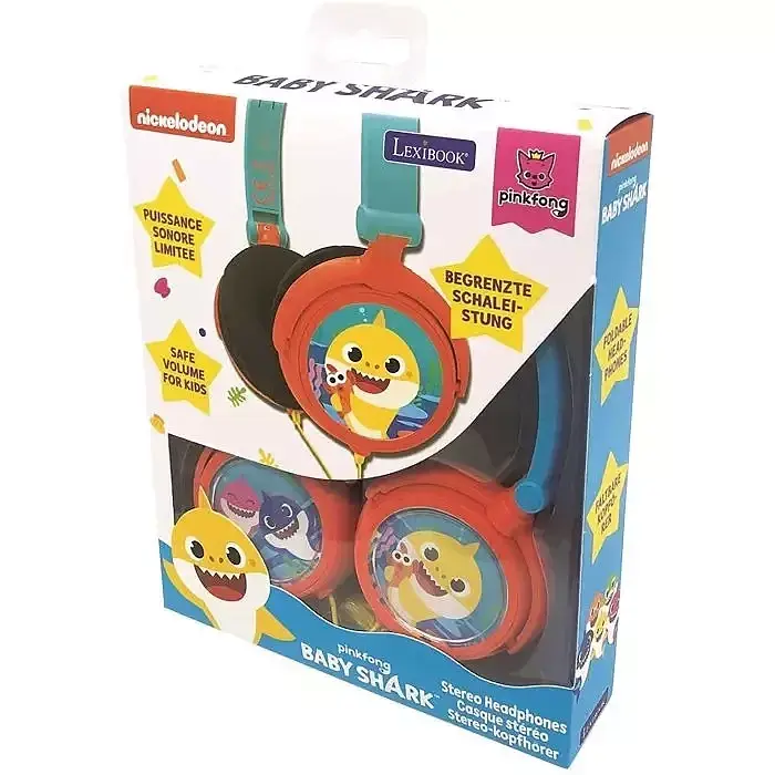 Składane słuchawki przewodowe stereo baby shark z głośnością bezpieczną dla dzieci lexibook hp015bs