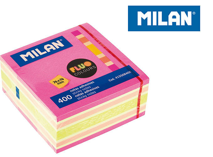 Karteczki fluo mix kostka 76x76 400 szt milan