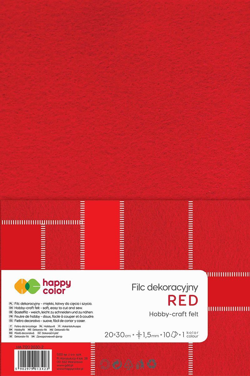 Filc dekoracyjny 20x30 cm 10 ark. Czerwony happy color