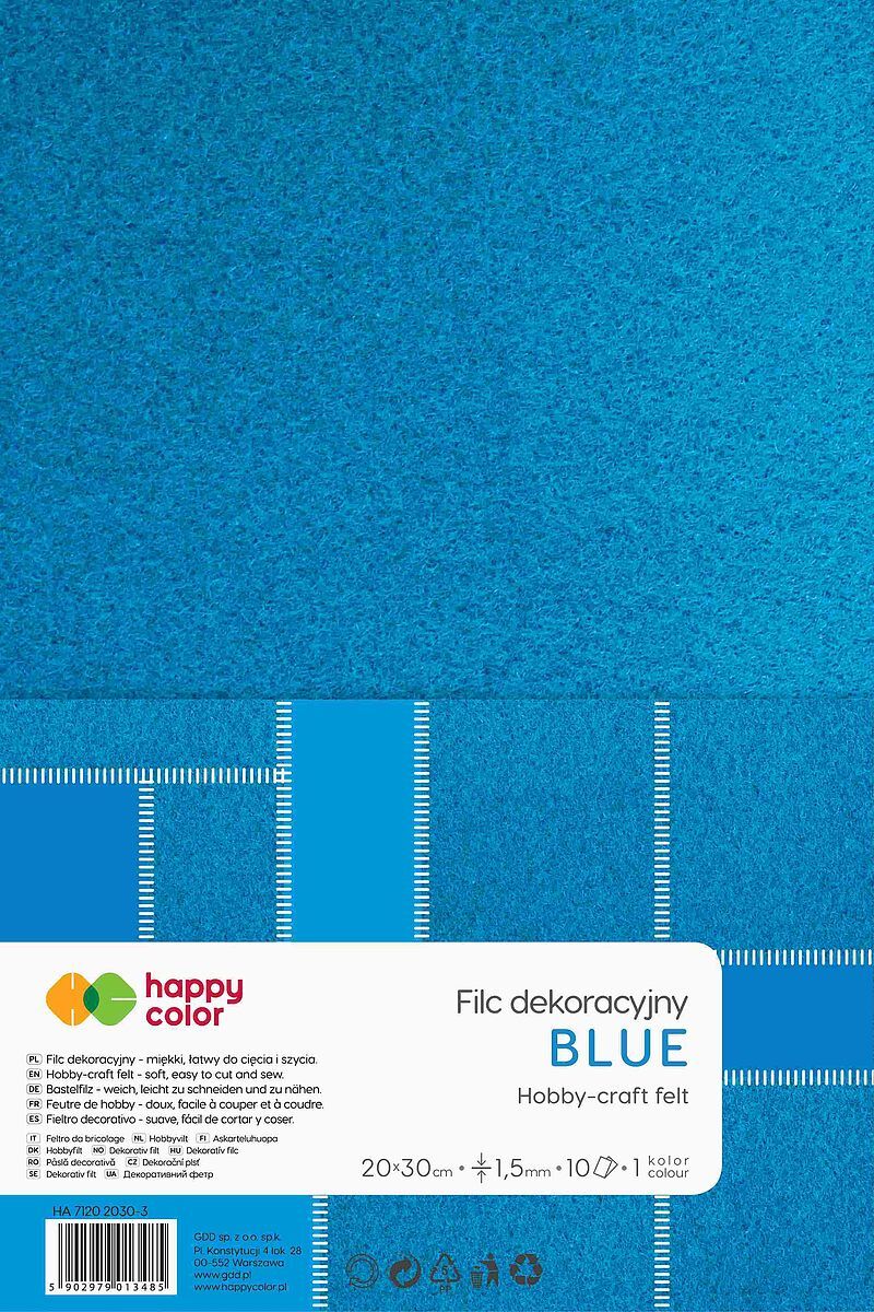 Filc dekoracyjny 20x30 cm 10 ark. Niebieski happy color