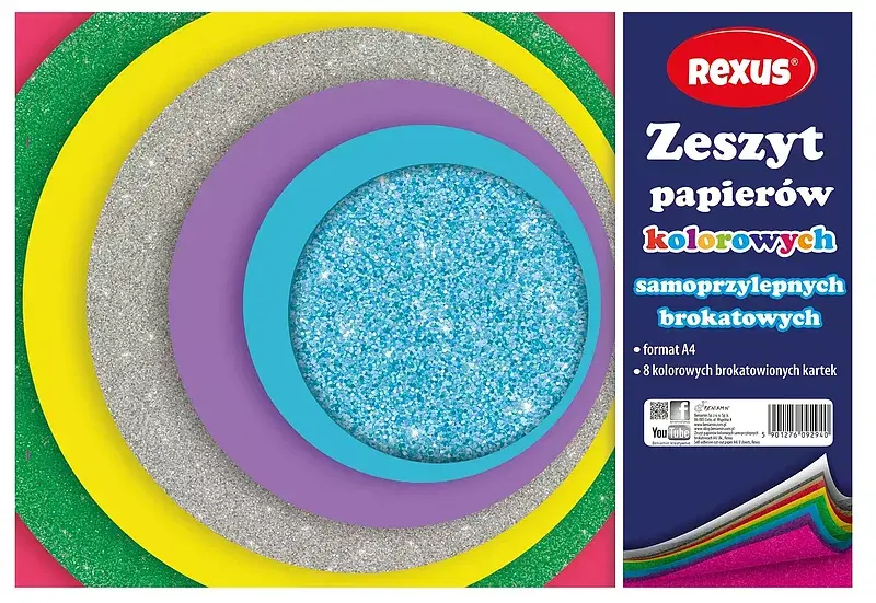 Zeszyt papierów kolorowych brokatowych samoprzylepnych a4 8 kolorów