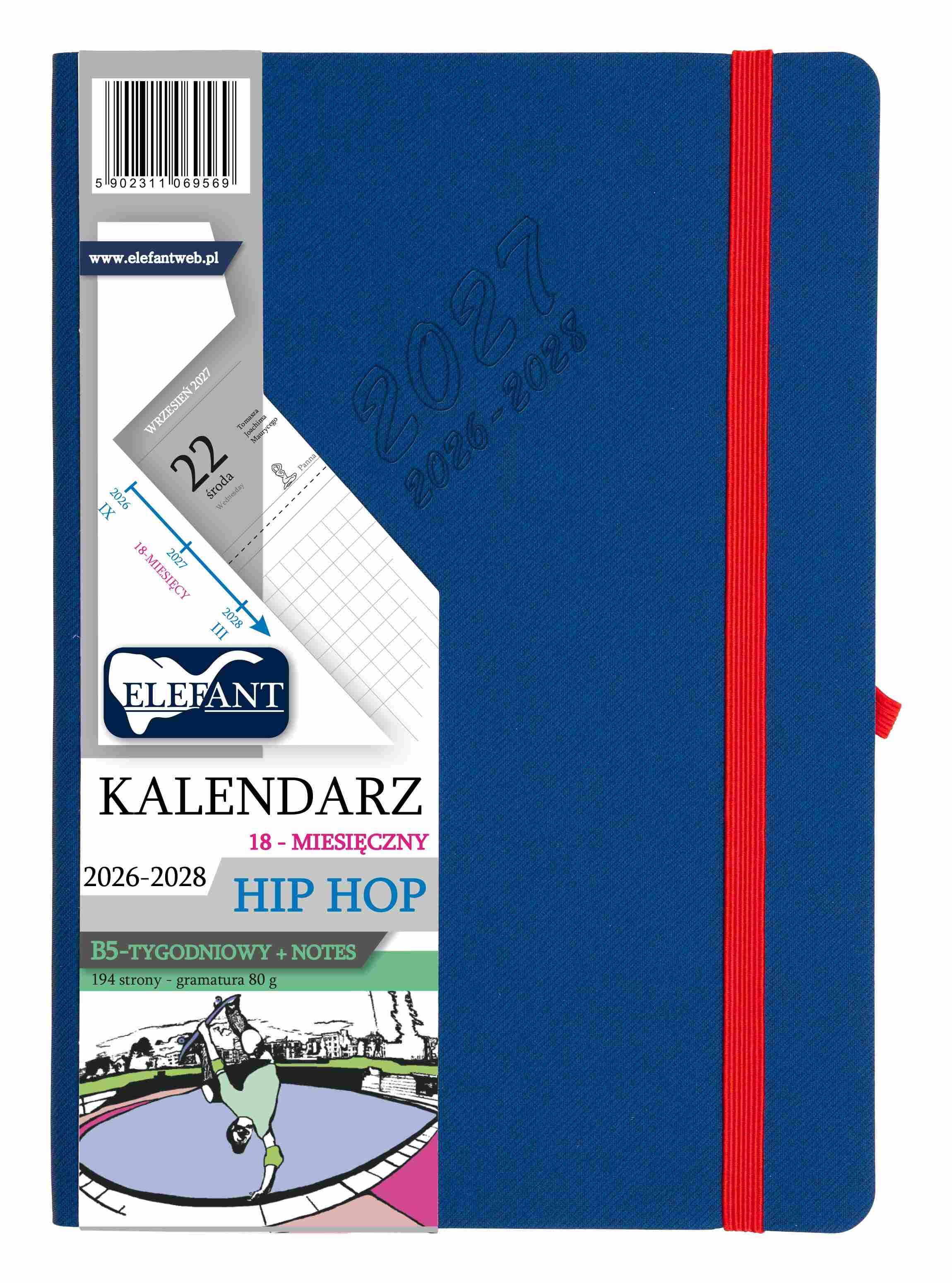 Kalendarz 2026/2028 18 m-cy. Hip hop B5 tygodniowy granatowy