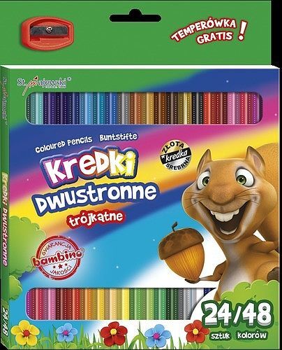 Kredki szkolne Bambino trójkątne dwustronne 24 sztuki/48 kolorów + temperówka