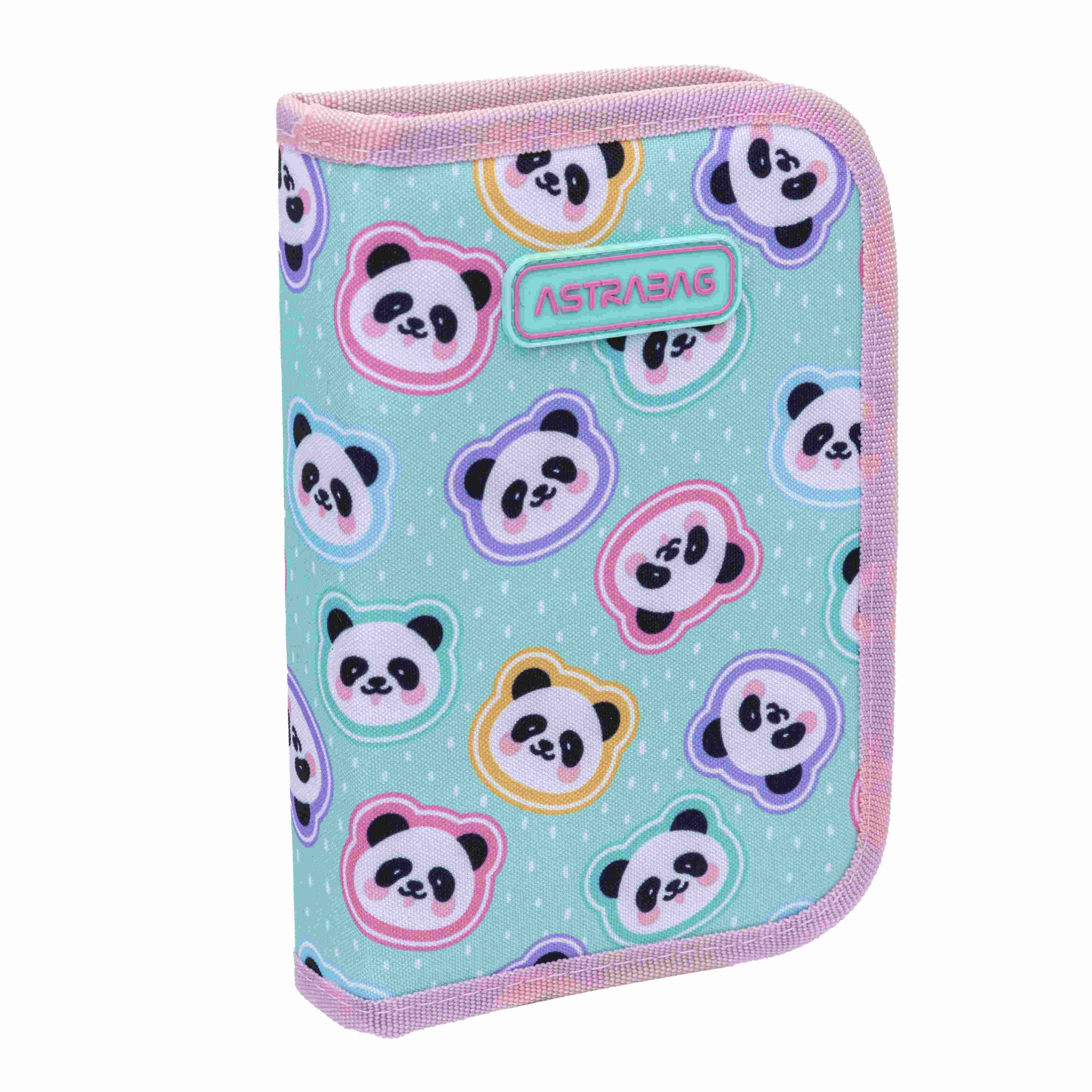 Piórnik pojedynczy jednoklapkowy z wyposażeniem Astrabag Minty Pandas AC11