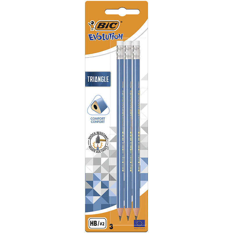 Ołówek z gumką bic evolution triangle blister 3szt