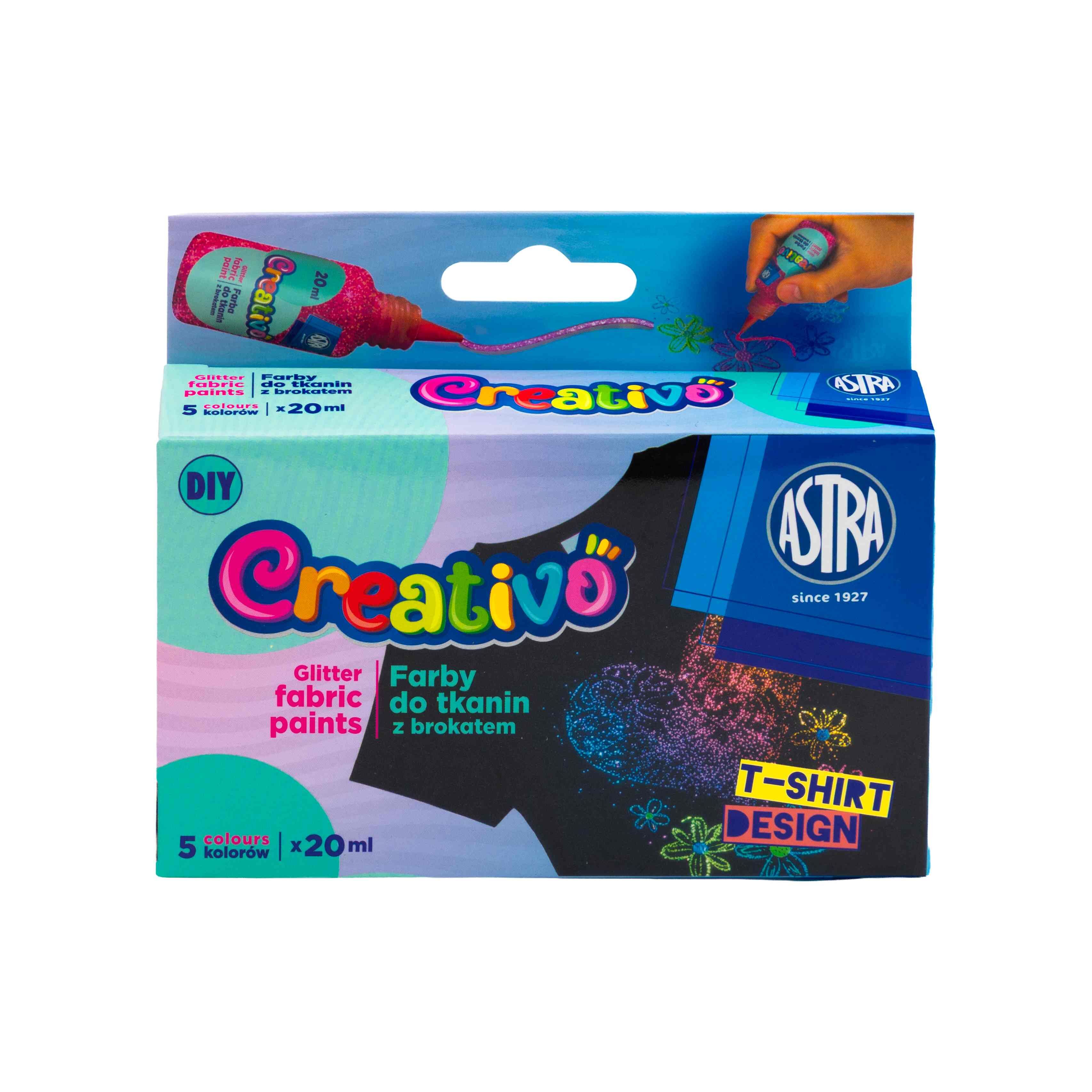 Farby do tkanin z brokatem Astra Creativo 5x20ml