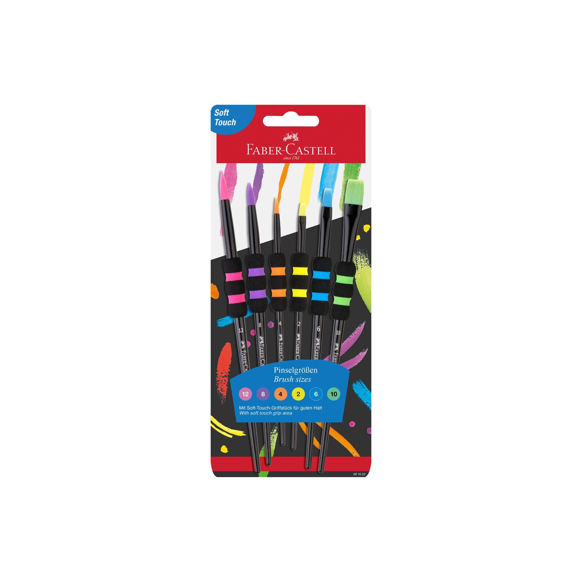Pędzle szkolne z miękkim uchwytem edycja black Faber-Castell blister 6 sztuk
