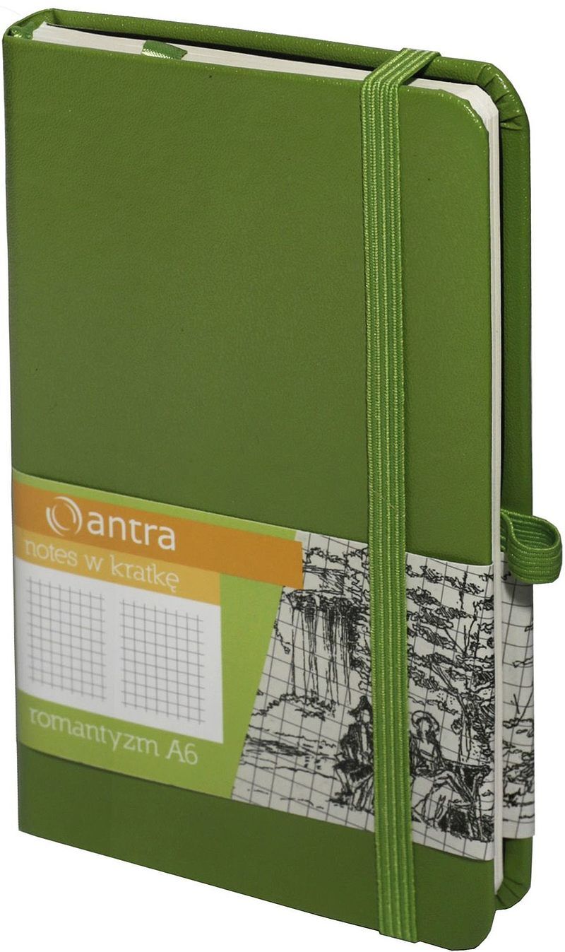 Notes A6 kieszonkowy z gumką ROMANTYZM KRATKA ZIELONY