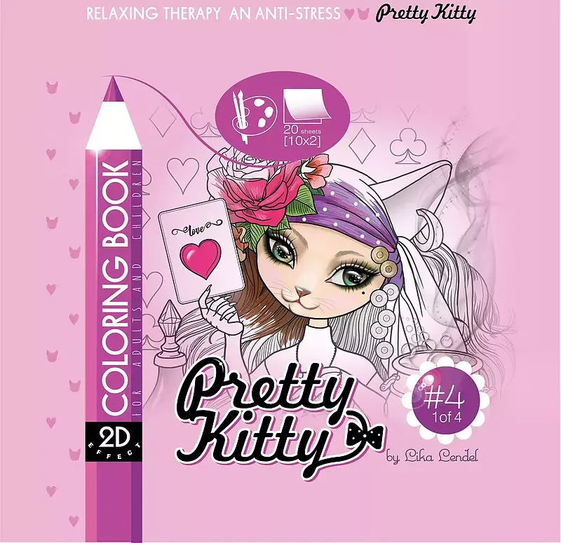 Kolorowanka antystresowa 200x200 20 kartek usztywniana 2d brokat pretty kitty 4