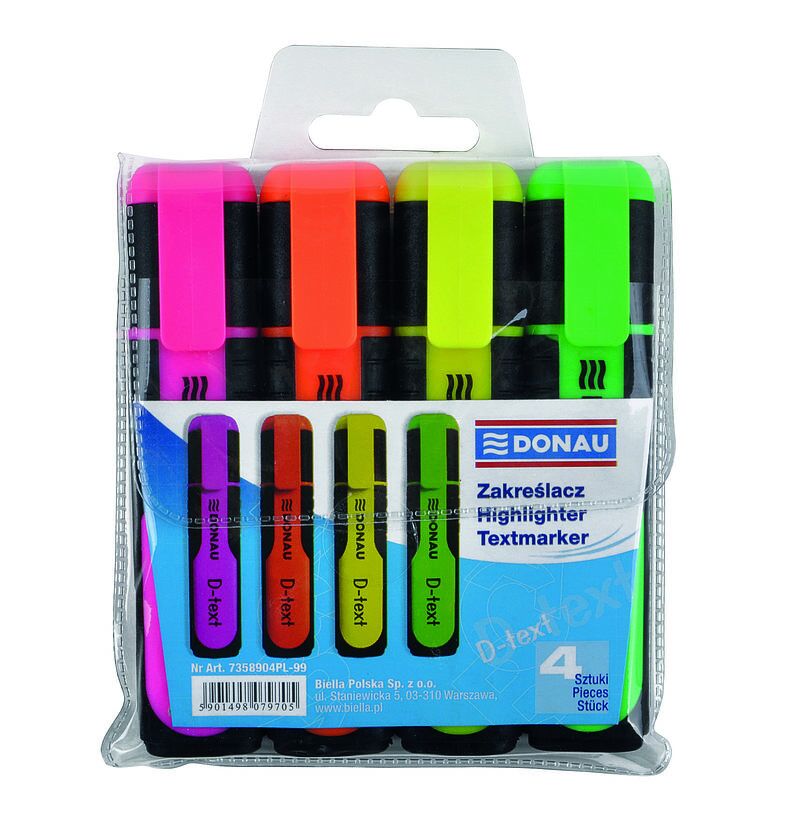 Zestaw 4 zakreślaczy fluorescencyjnych donau d-text 1-5mm