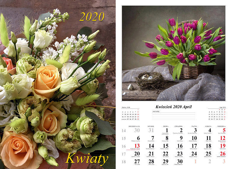 Kalendarz 2020 kwiaty 13k 32x48
