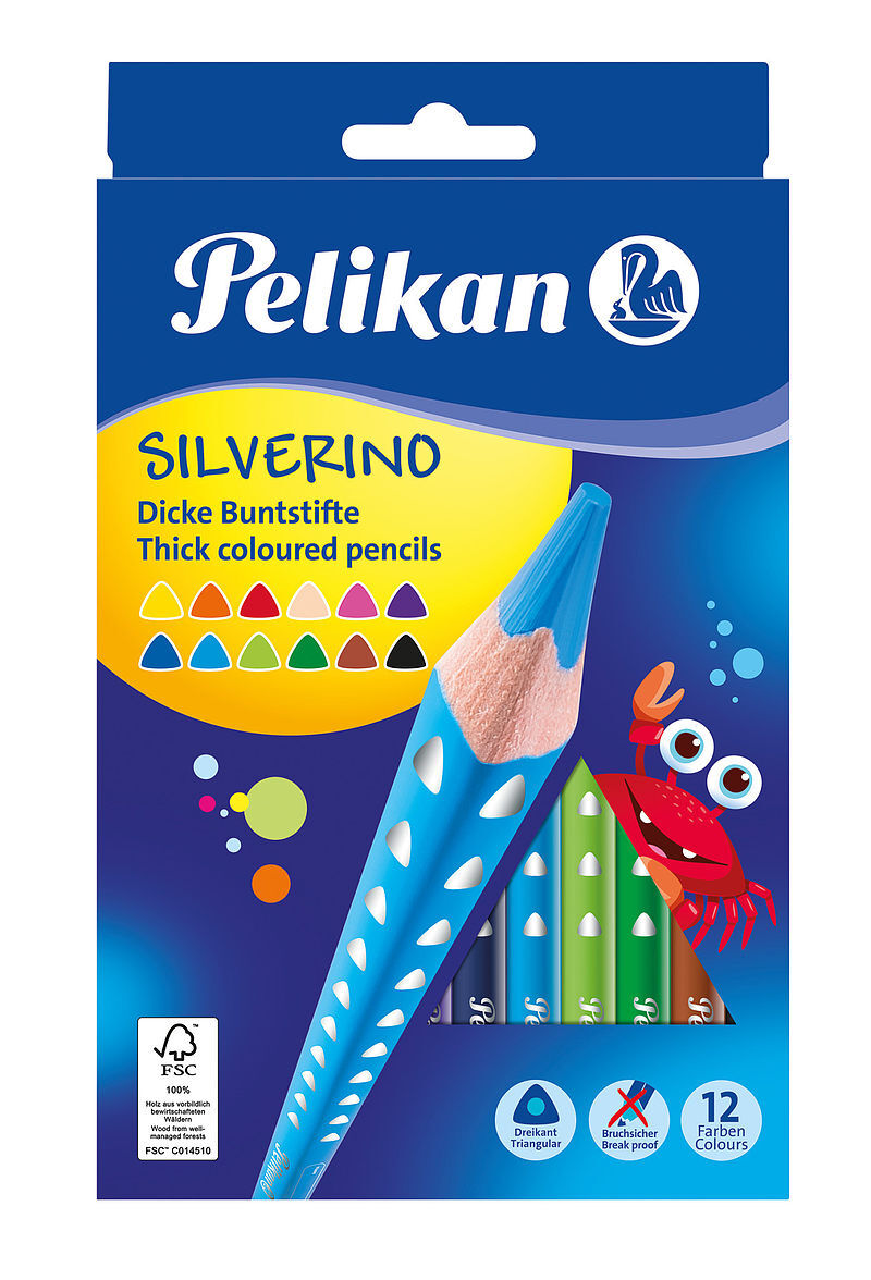 Kredki pelikan silverino trójkątne grube 12 kolorów