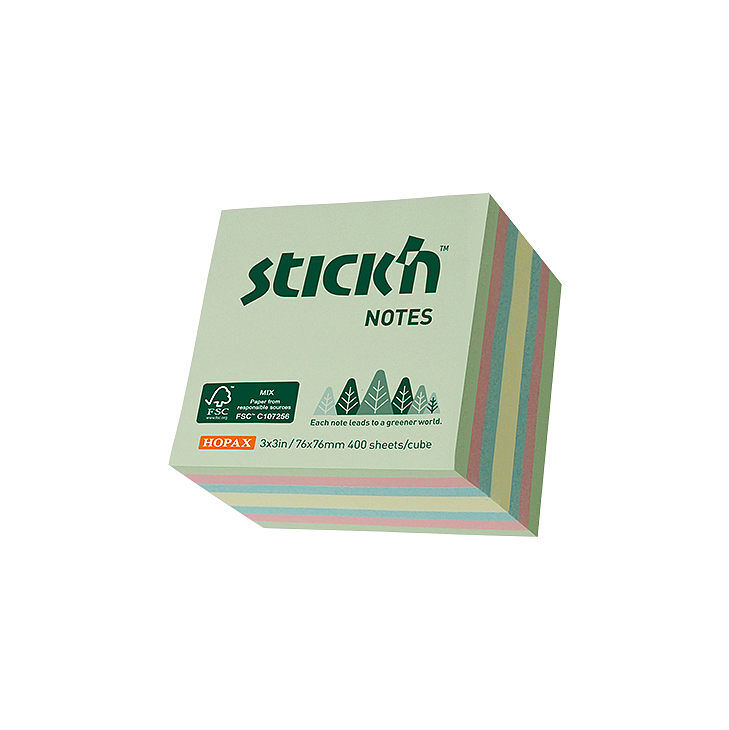 Notes kostka fsc 76x76mm pastel żół/ziel/róż/nieb 400 kartek
