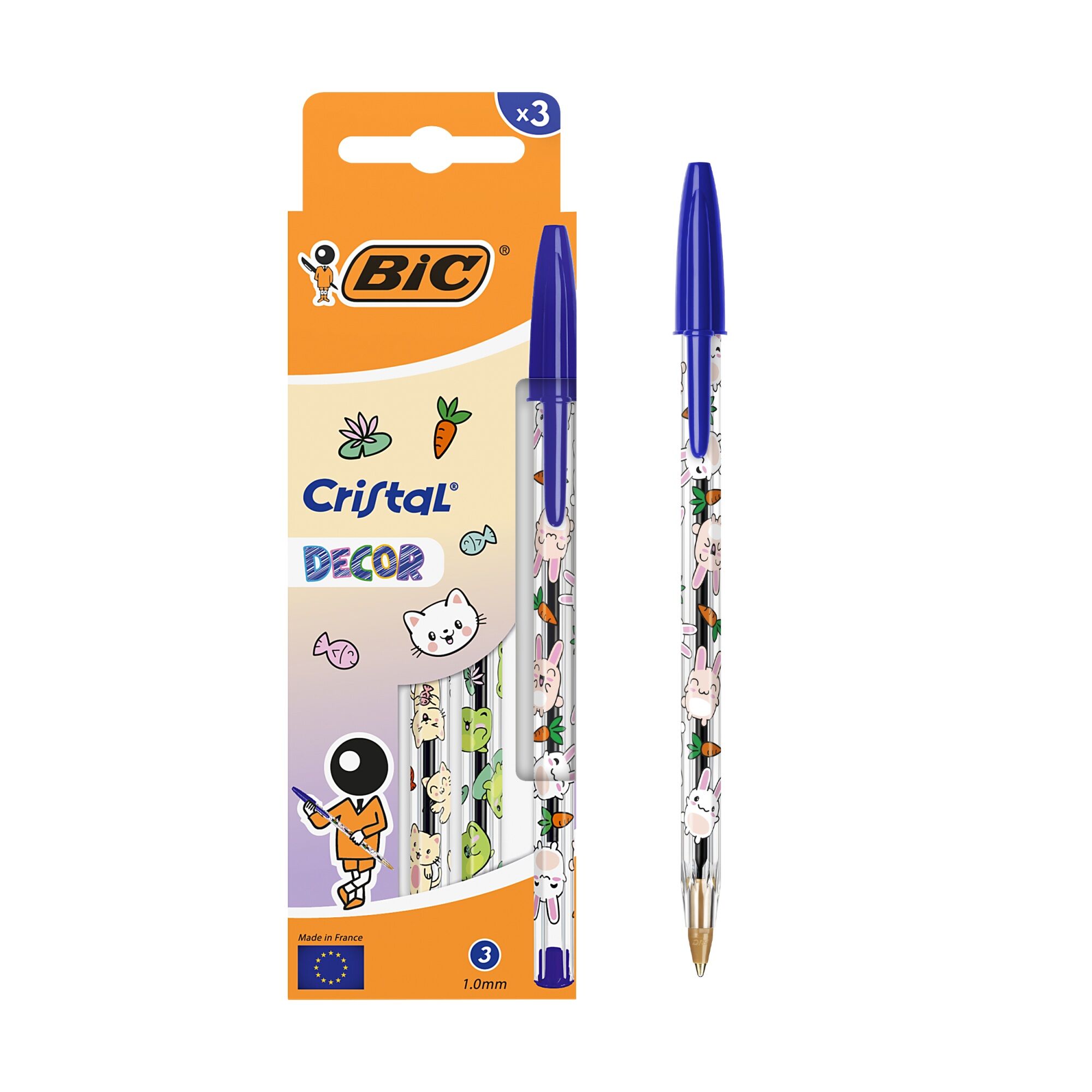 Długopis niebieski BIC Cristal Kawaii Decor  3szt.