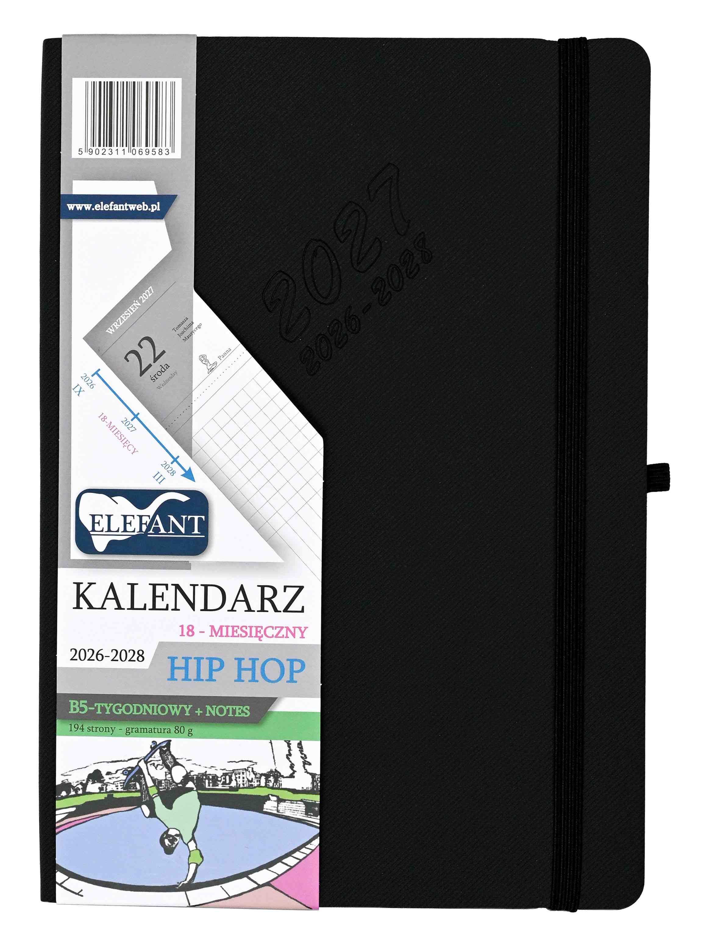 Kalendarz 2026/2028 18 m-cy. Hip hop B5 tygodniowy czarny