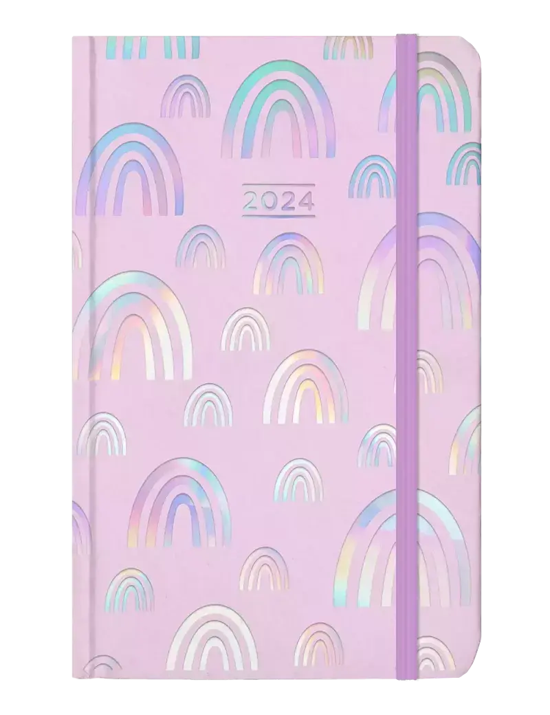 Kalendarz 2024 kieszonkowy z gumką tęcza