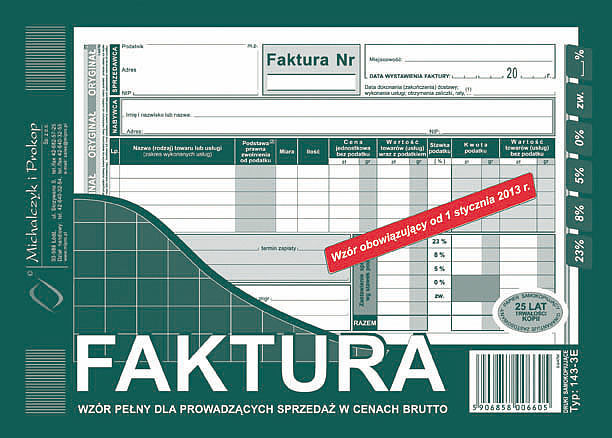 Faktura a5 brutto pełna poziom
