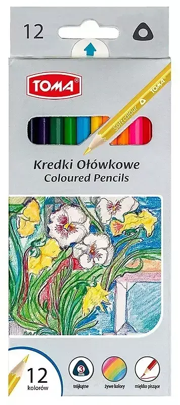 Kredki ołówkowe trójkątne 12 kolorów