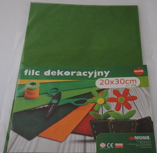 Filc w arkuszach 20 x 30cm. Kolor zielony 5 sztuk