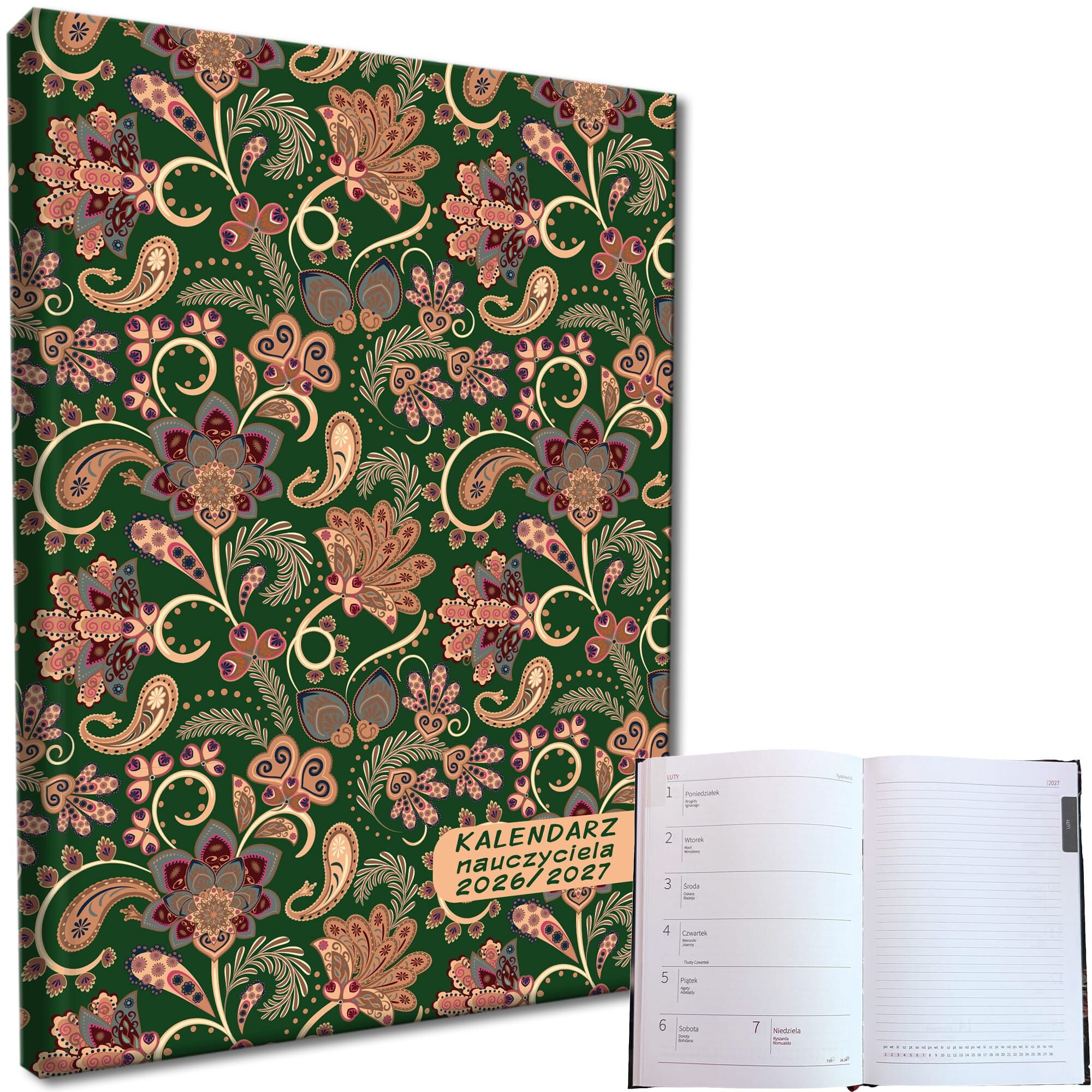 Kalendarz nauczyciela 2026/2027 A5 tygodniowy Paisley Green