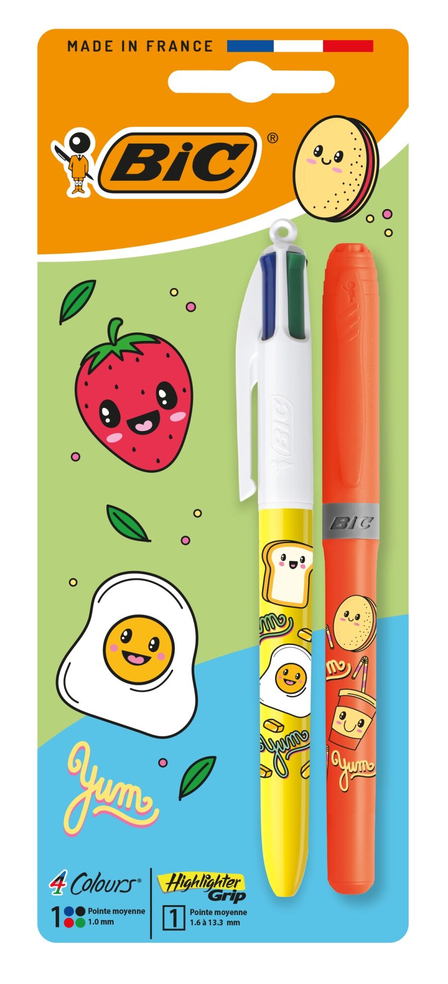 Długopis BIC 4 Colours Kawai + Zakreślacz blister 1szt.mix