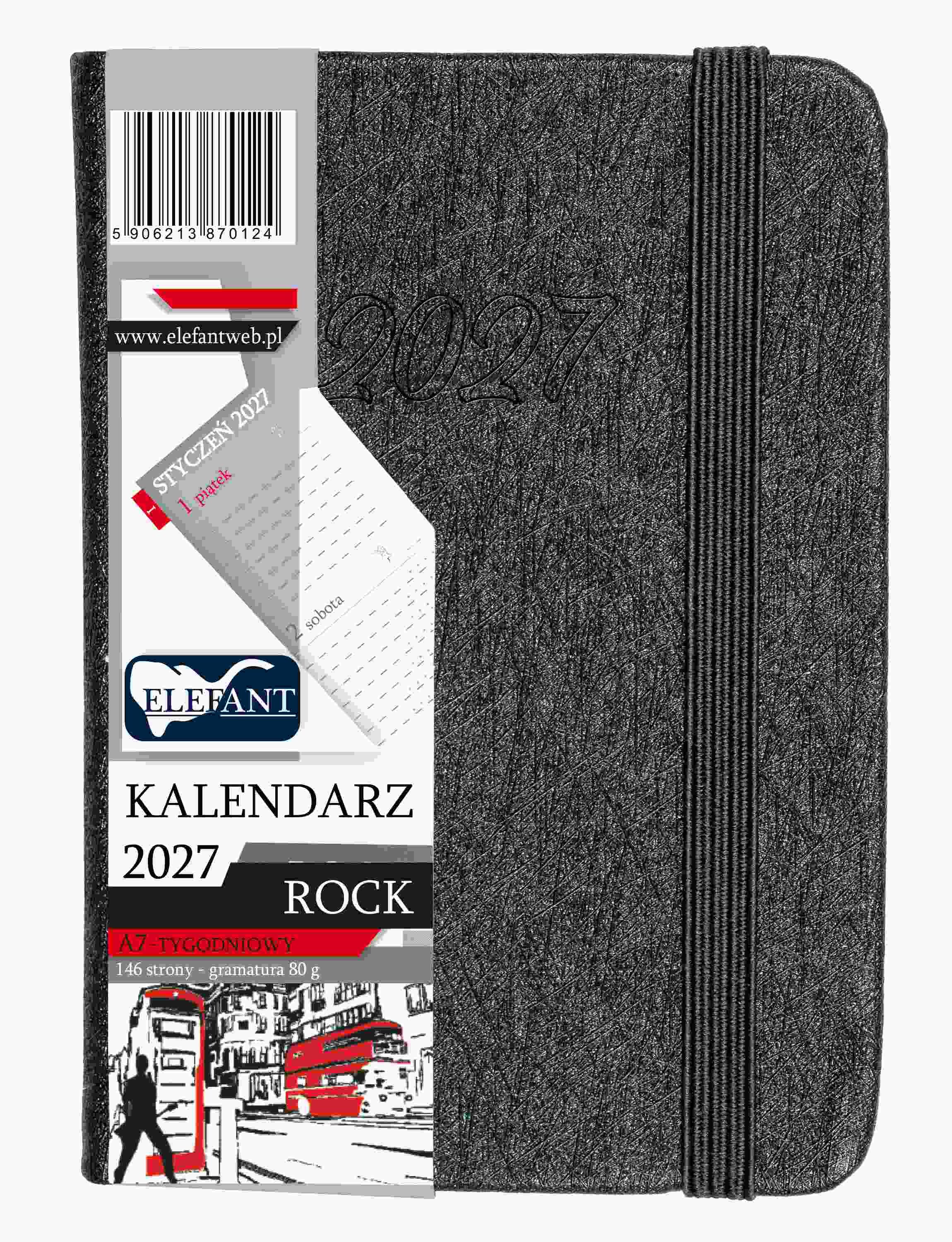 Kalendarz 2027 Rock A7 tygodniowy grafitowy