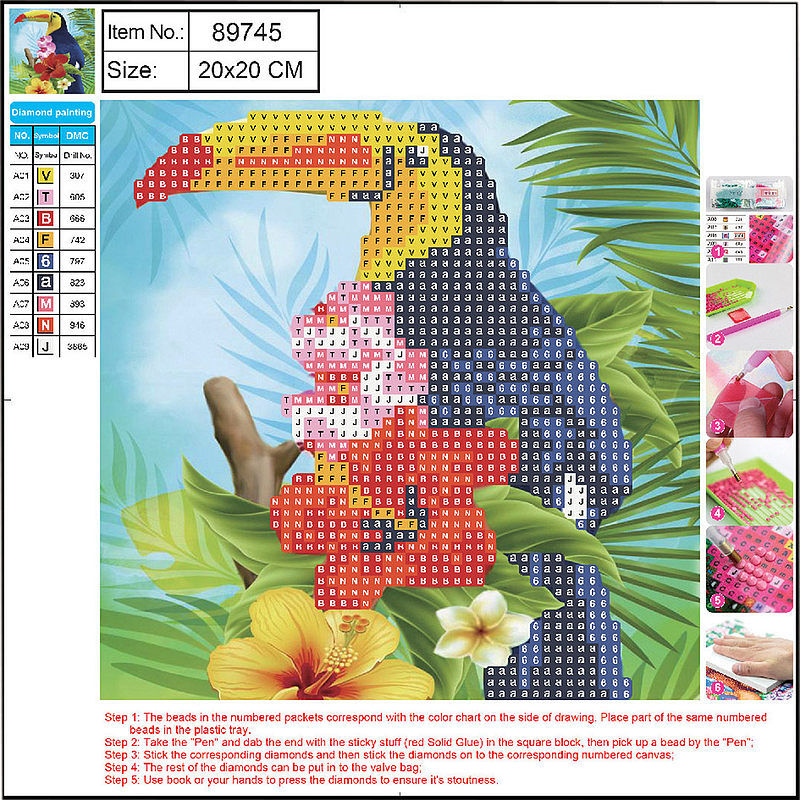 Mozaika diamentowa 5d kit 20x20 cm tukan 89745 centrum