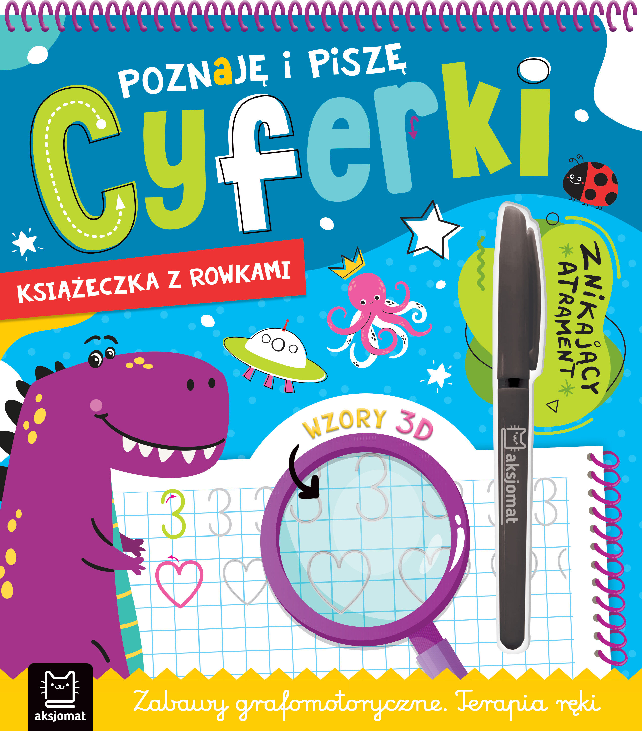 Poznaję i piszę cyferki. Książeczka z rowkami. Znikający atrament. Wzory 3D. Zabawy grafomotoryczne. Terapia ręki