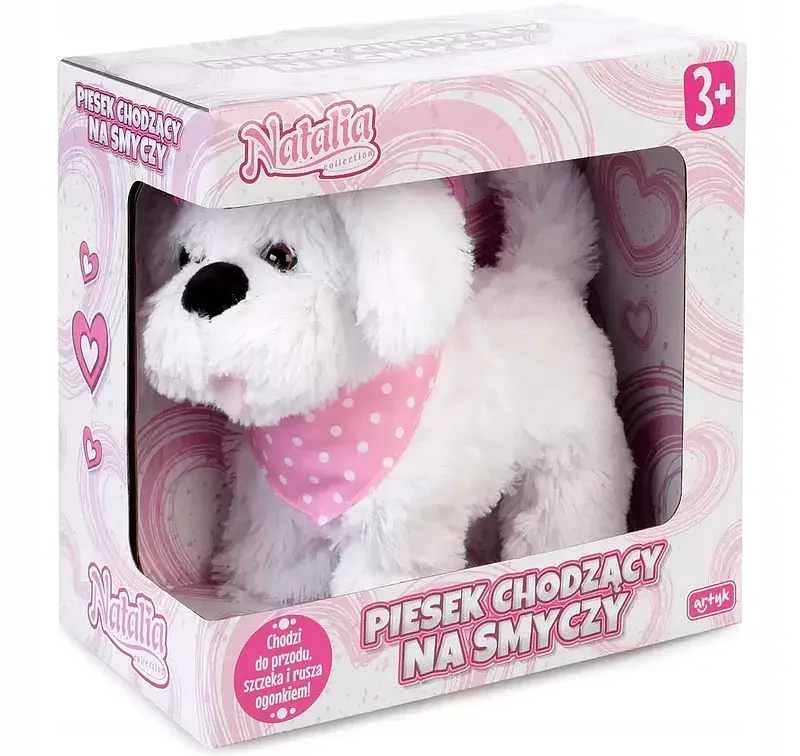 Piesek chodzący na smyczy natalia biały