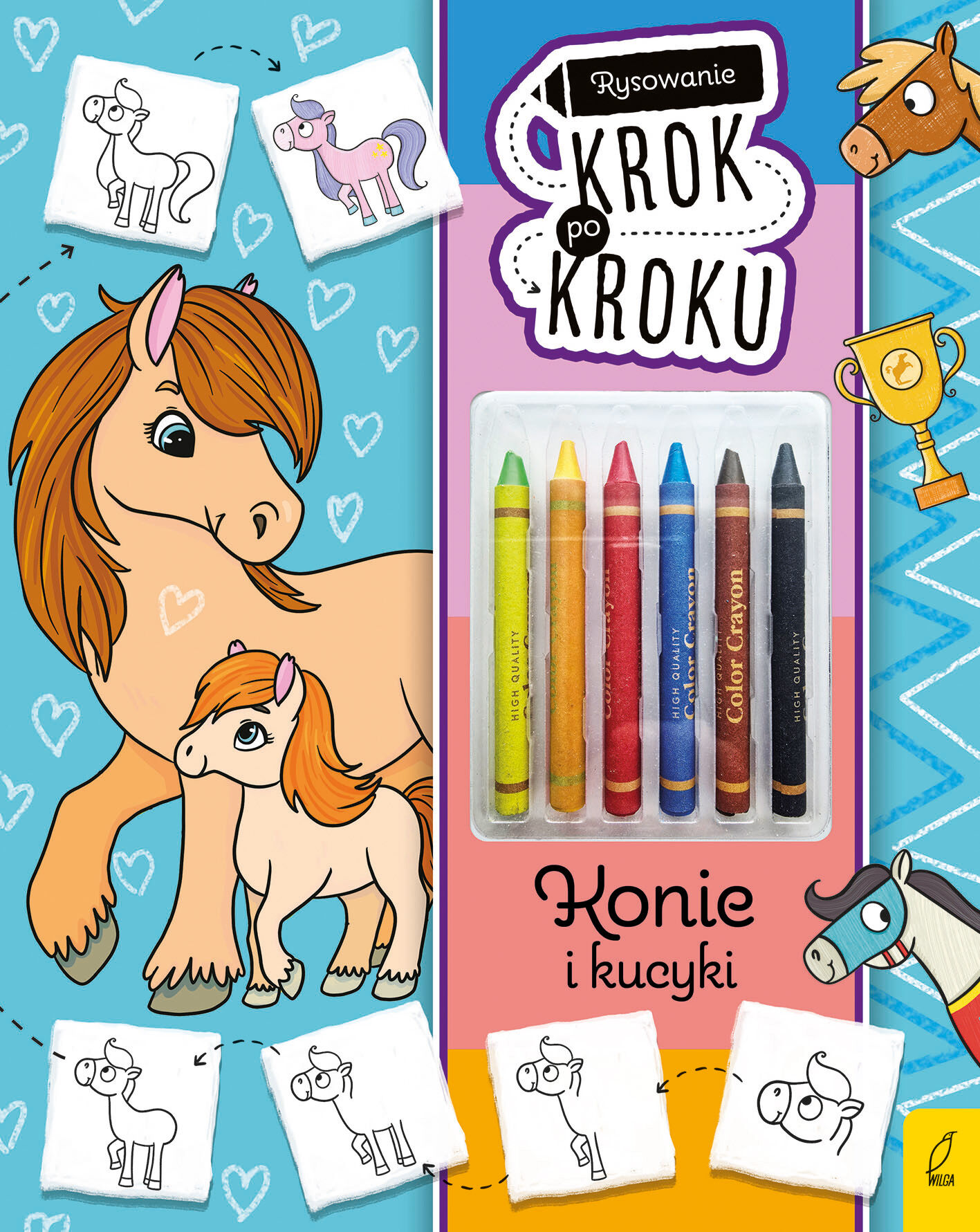 Rysowanie krok po kroku z kredkami. Konie i kucyki