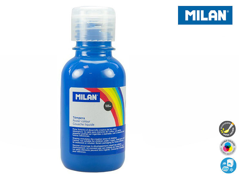Farba milan plakatowa 125 ml niebieska cyjan butelka