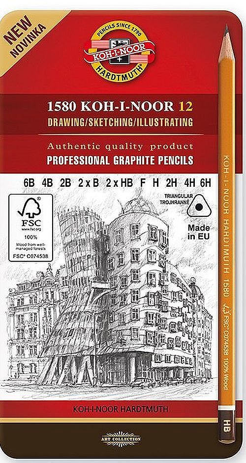 Ołówek grafitowy triograph koh-i-noor 6b,4b,2b,2xb,2xhb,f,2h,4h,6h komplet 12 sztuk 1582