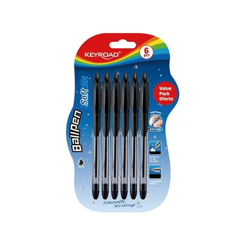 Długopis klasyczny keyroad ball pen soft jet 0,7 mm czarny 6 szt