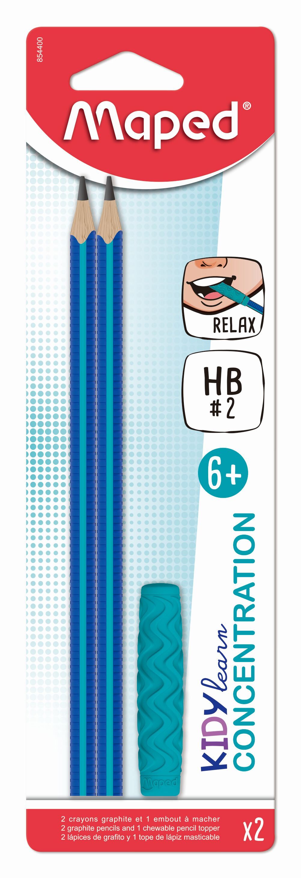 Ołówek KidyLearn Concentration HB 2 szt + nakładka gryzak