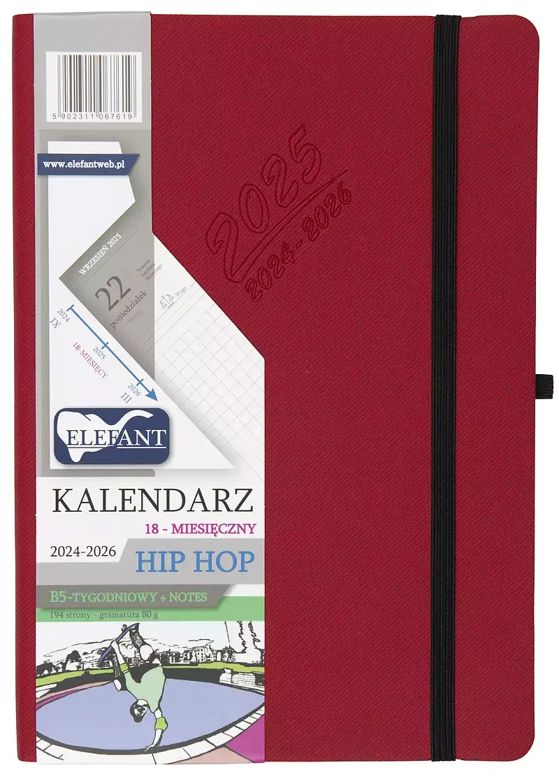 Kalendarz 2024-2025 18 m-cy. Hip hop b5 tygodniowy czerwony
