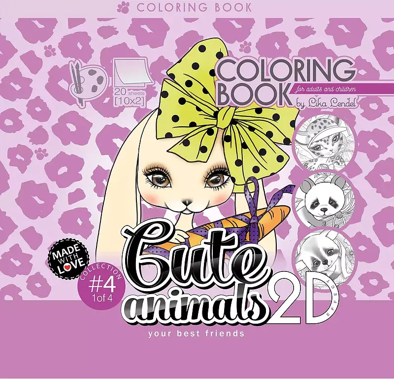Kolorowanka antystresowa 200x200 20 kartek usztywniana 2d brokat cute animals 4