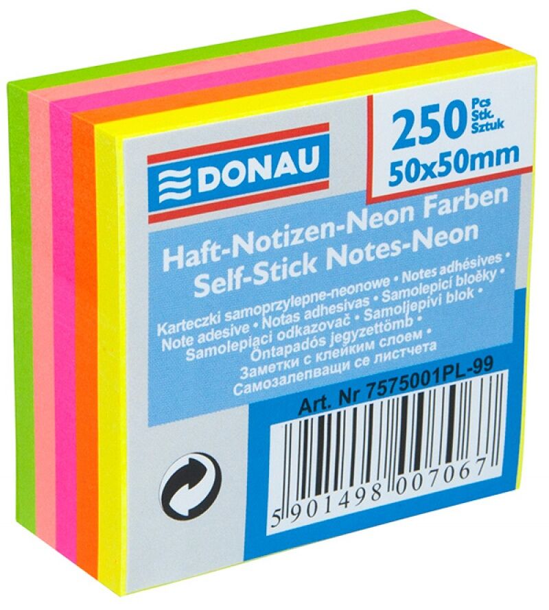 Karteczki samoprzylepne DONAU 50x50mm neonowe 250 kart.