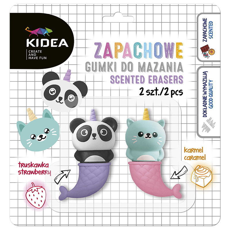 Gumki do mazania zapachowe kotek i panda kidea 2 sztuki