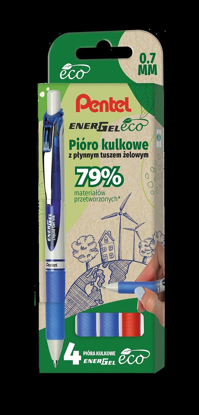 Zestaw piór kulkowych pentel energel bl77e-eco 4 szt
