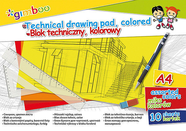 Blok techniczny gimboo a4 10 kartek 150gsm mix kolorów