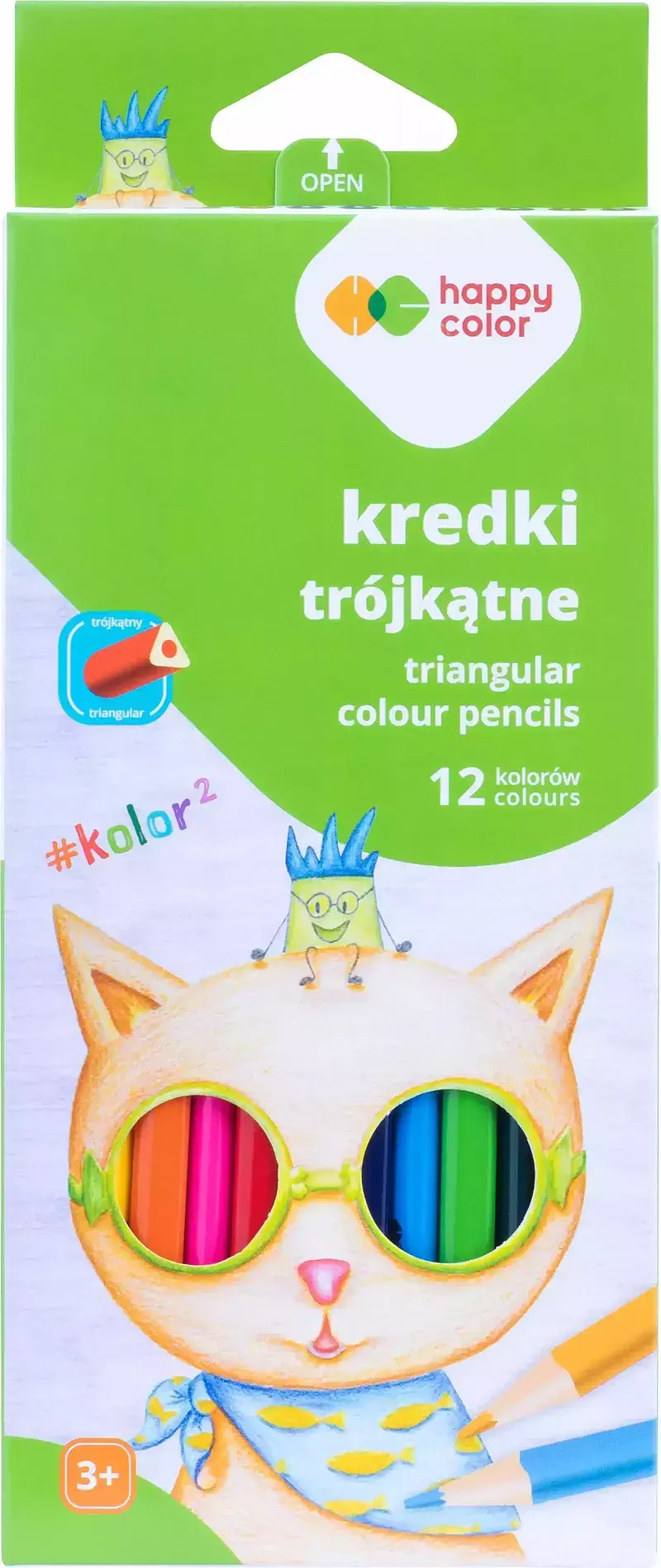 Kredki drewniane szkolne trójkątne happy color 12 kolorów