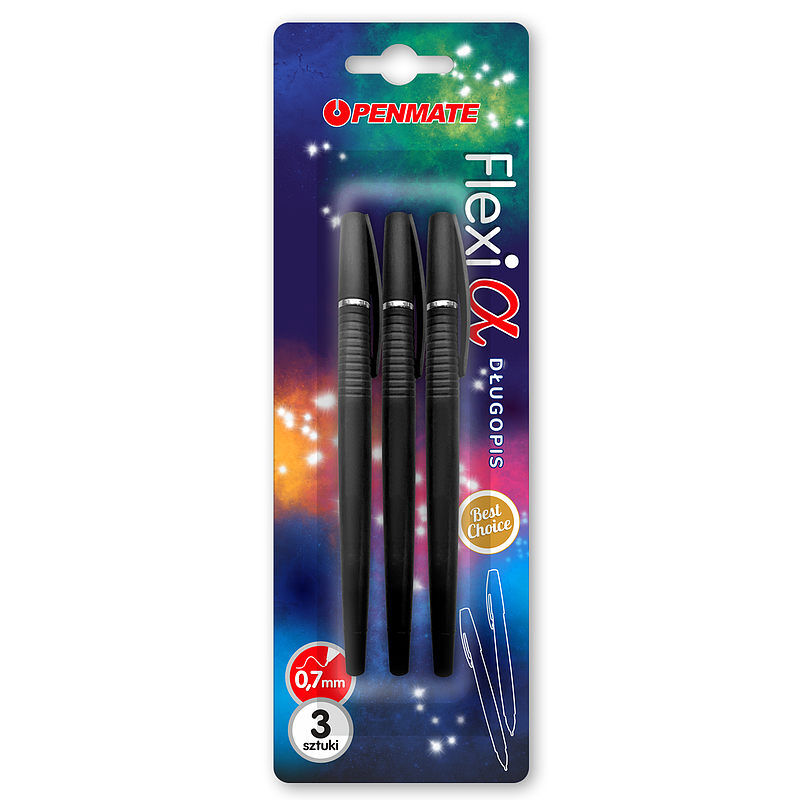Długopis flexi alpha czarny penmate 3 szt. Blister