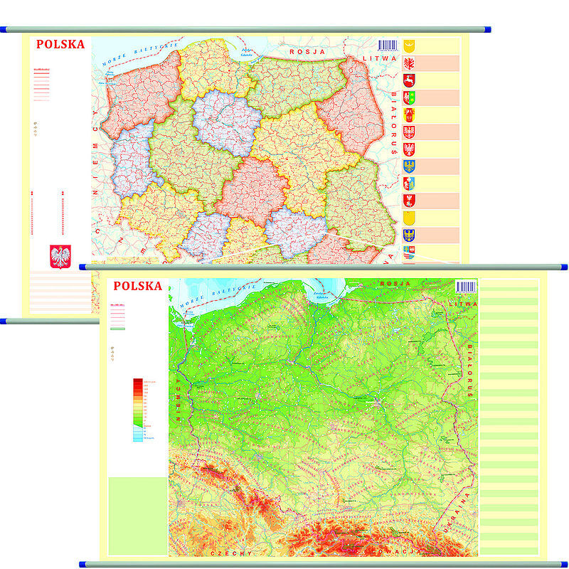 Mapa ścienna polska dwustronna fizyczno-administracyjna 1:1 800 000
