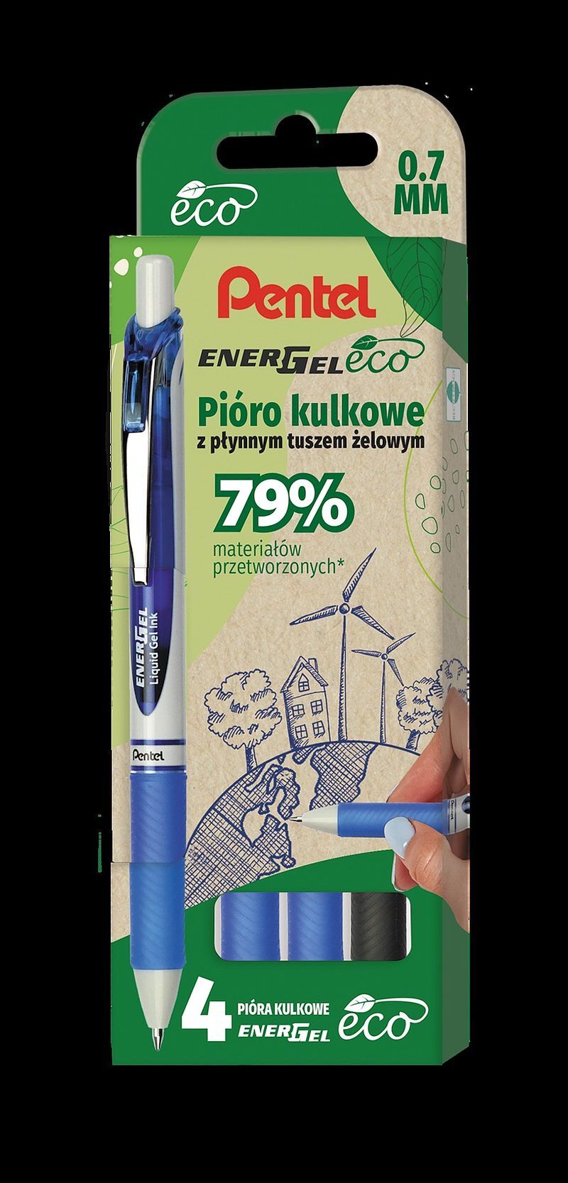 Zestaw piór kulkowych pentel energel bl77e-eco 4 szt