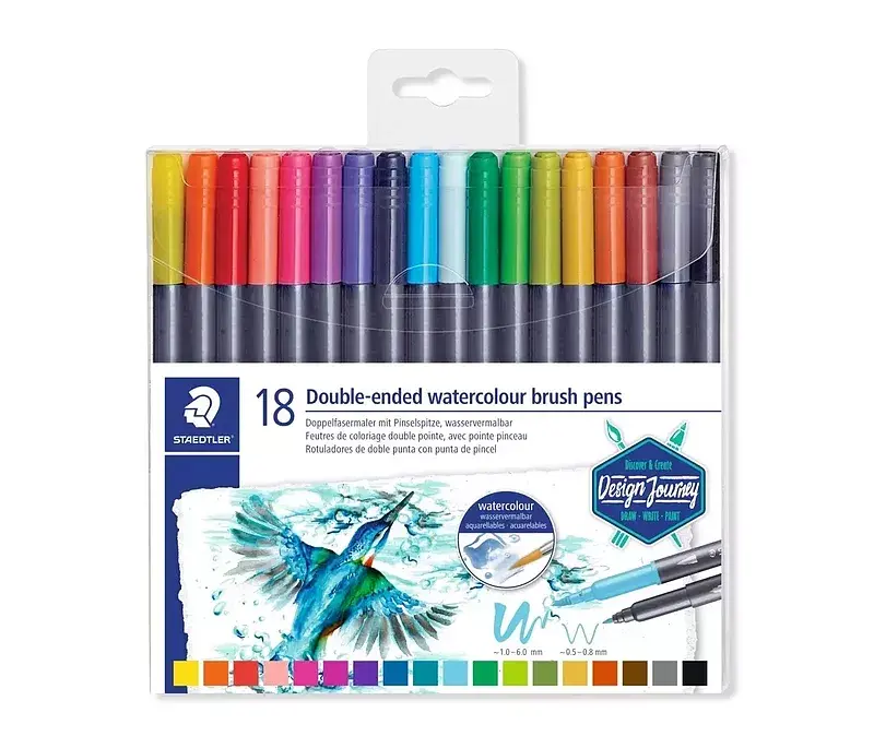 Flamastry staedtler design journey dwustronne brush pen do akwareli 18 kolorów