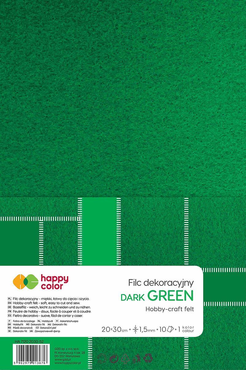 Filc dekoracyjny 20x30 cm 10 ark. Ciemnozielony happy color