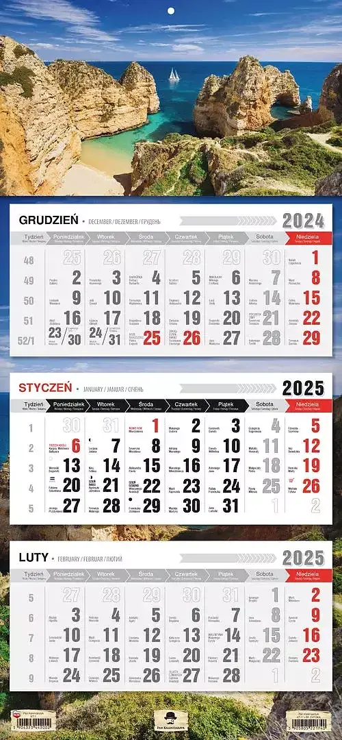 Kalendarz 2025 trójdzielny zatoka kt1–v. 68