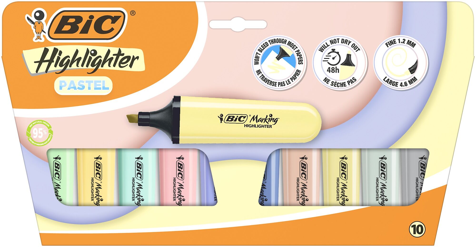 Zakreślacz BIC Flat Pastel Highlighter 10szt.mix kolorów
