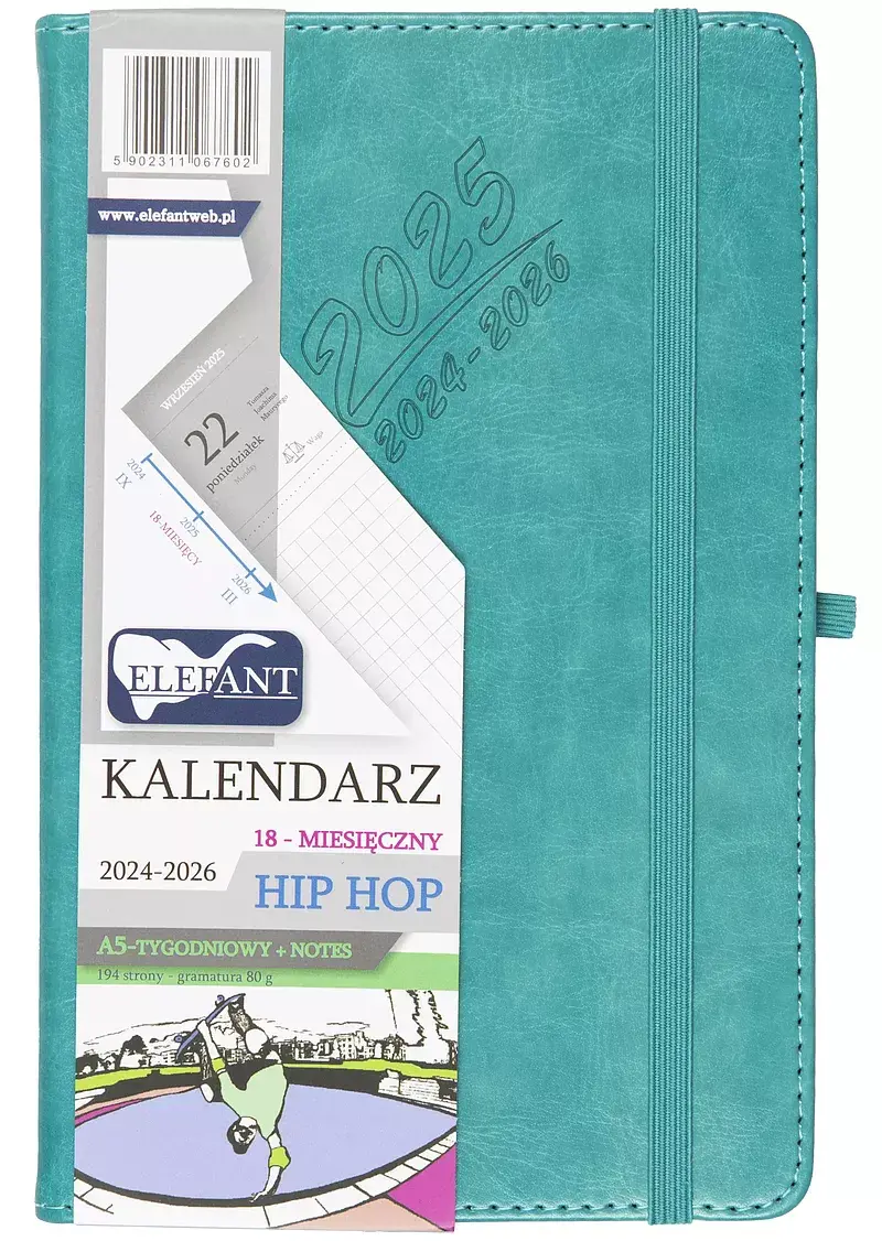 Kalendarz 2024/2025 18 m-cy. Hip hop a5 tygodniowy turkusowy
